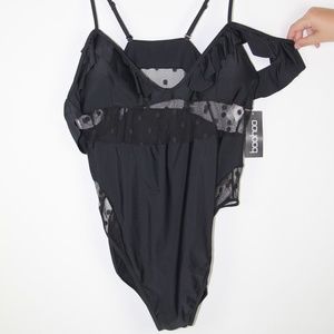 BOOHOO PLUS MESH AND RUFFLE BATHING SUIT NWT
